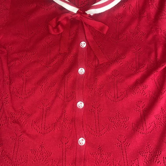 RED VOODOO VIXEN RETRO Sailor L ROCKABILLY 60S CARDIGAN SWEATER - Picture 3 of 5